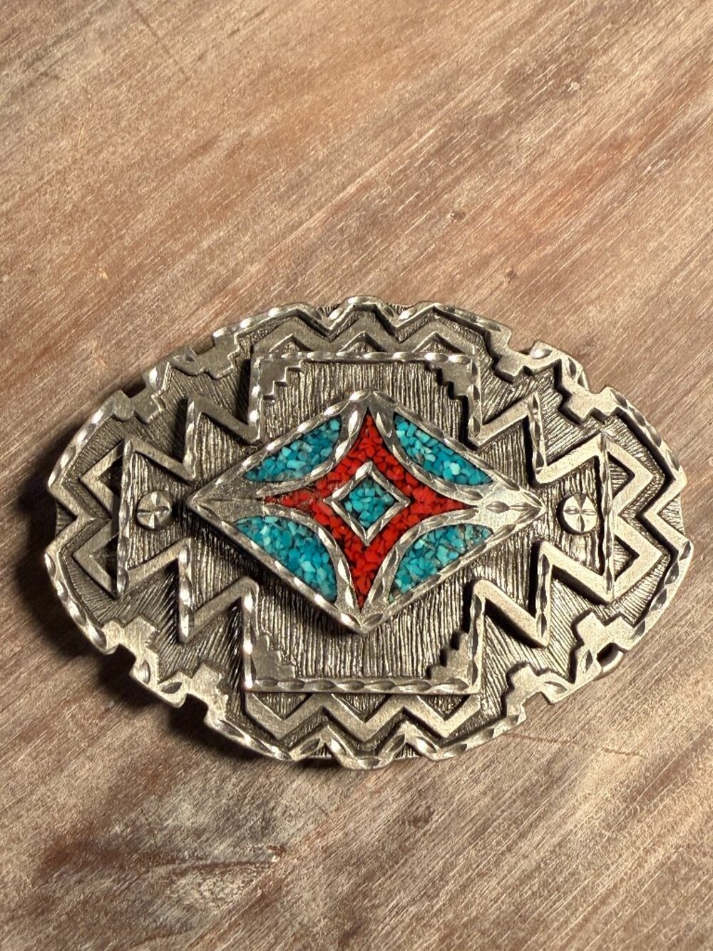 Enchantment 2002 Southwestern Turquoise Red Inlay Western Belt Buckle BB1070